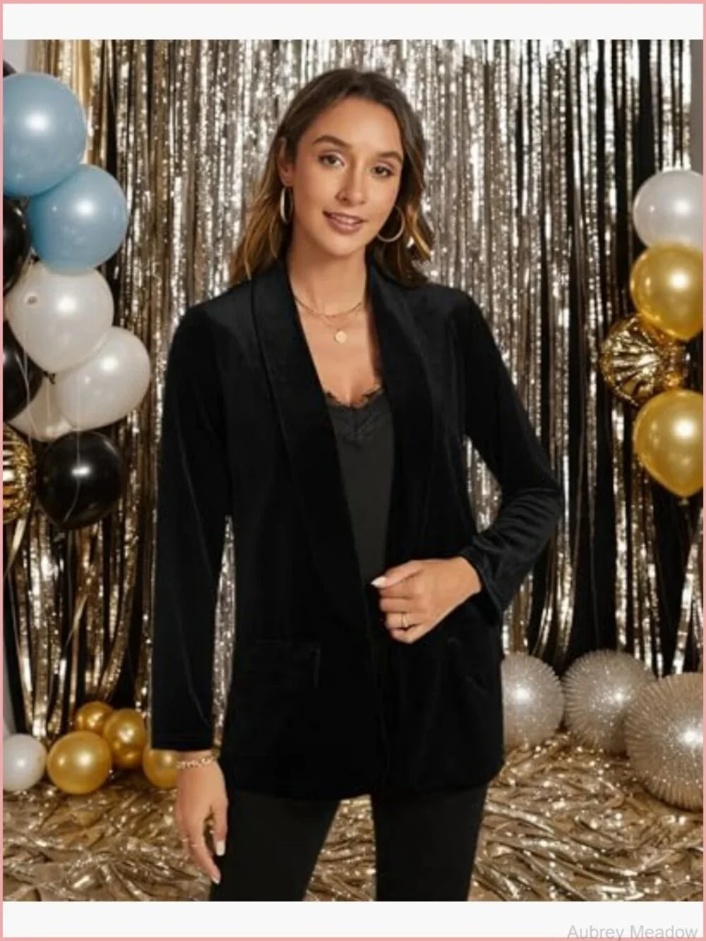 Women's Velvet Blazer Jacket Long Sleeve Open Front Business Casual Suit Jacket